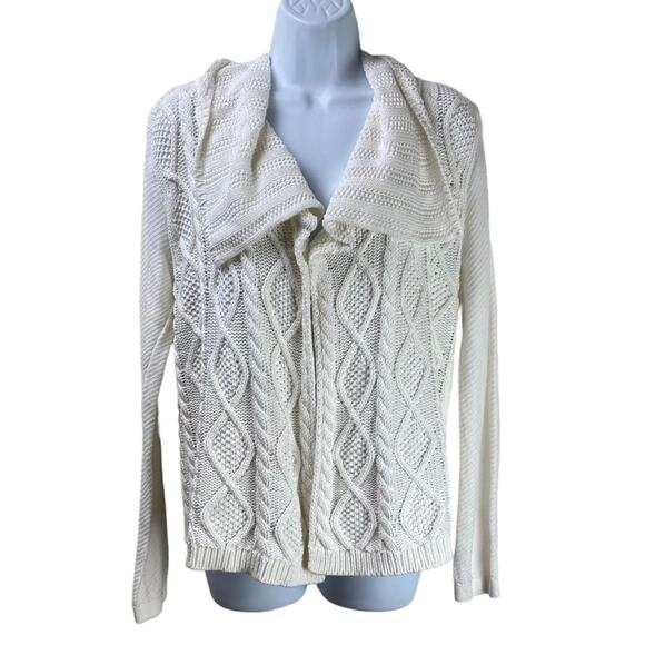 CAbi Cable Knit Open Cardigan Sweater White Size Medium - Picture 1 of 7